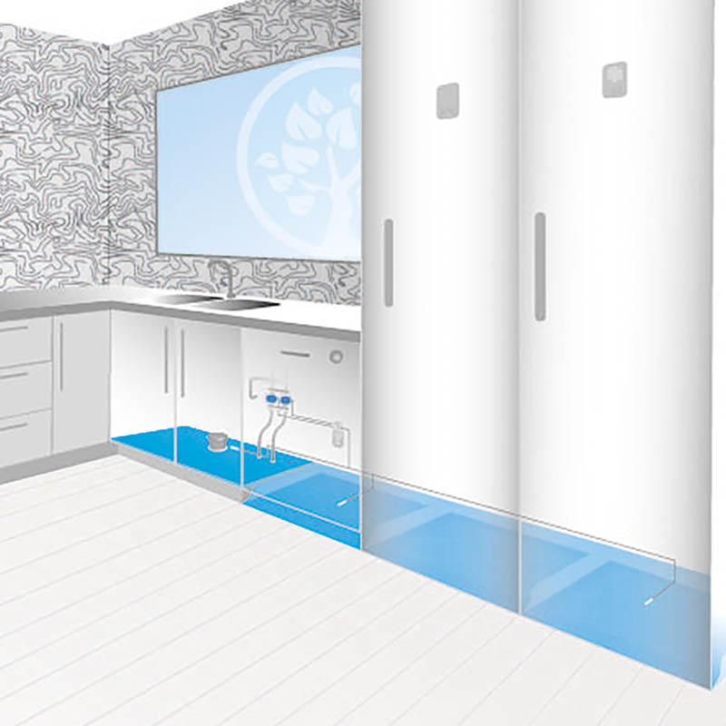 Tollco -vuotosuojat keittiökoneiden alla.